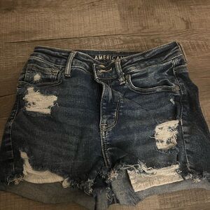 American Eagle Outfitters Women's Distressed Denim Shorts - Blue